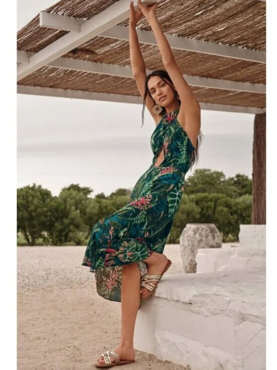 FARM Rio Dresses & Skirts - FARM Rio Anthropologie Foliage Jungle Green Cut Out Halter Cover-Up Midi Dress M